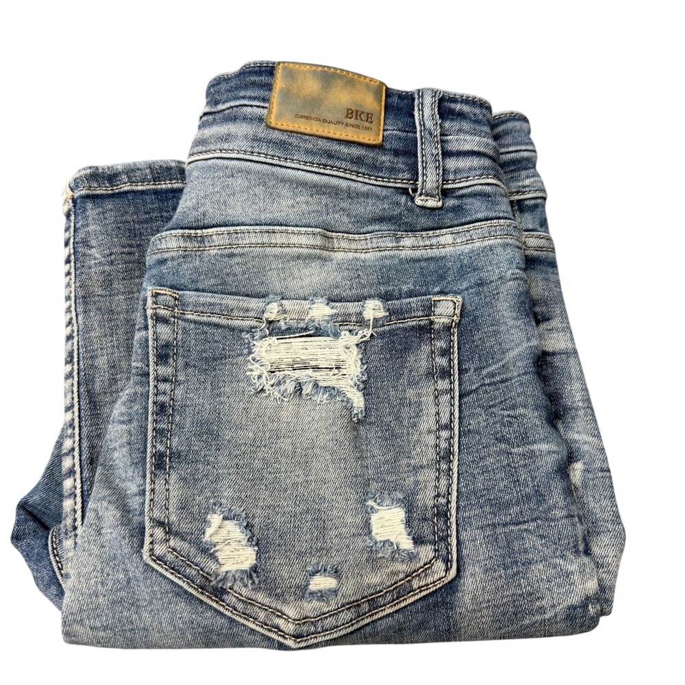 BKE Jeans Womens 26 (27x28 ACTUAL) Parker Blue Distressed Skinny Denim High Rise